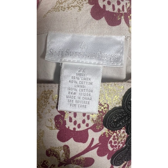 Soft Surroundings Plus 2X Asian Inspired Floral Linen Blend  Metallic Maxi Skirt - Picture 6 of 12